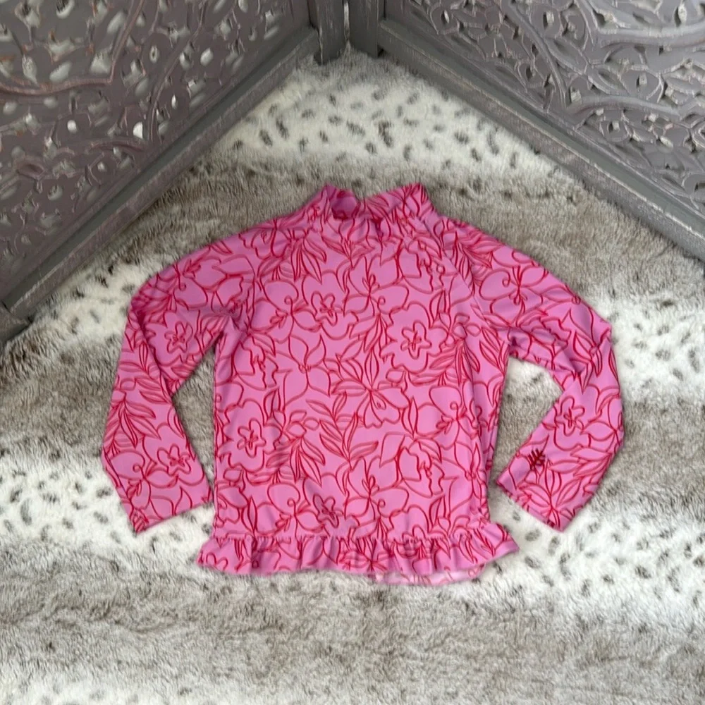 Coolibar long sleeve rashguard girls 2T tropical pink floral beach UV protection